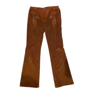 DOLCE & GABBANA Y2K SUEDE CORDUROY BROWN LEAF STITCH FLARE PANTS SIZE S